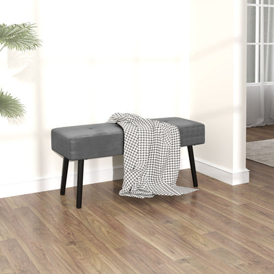 HOMCOM End of Bed Bench, Corduroy Bedroom Bench with Thick Padding and Steel Legs, Tufted Window Seat for Entryway, Living Room, Grey 