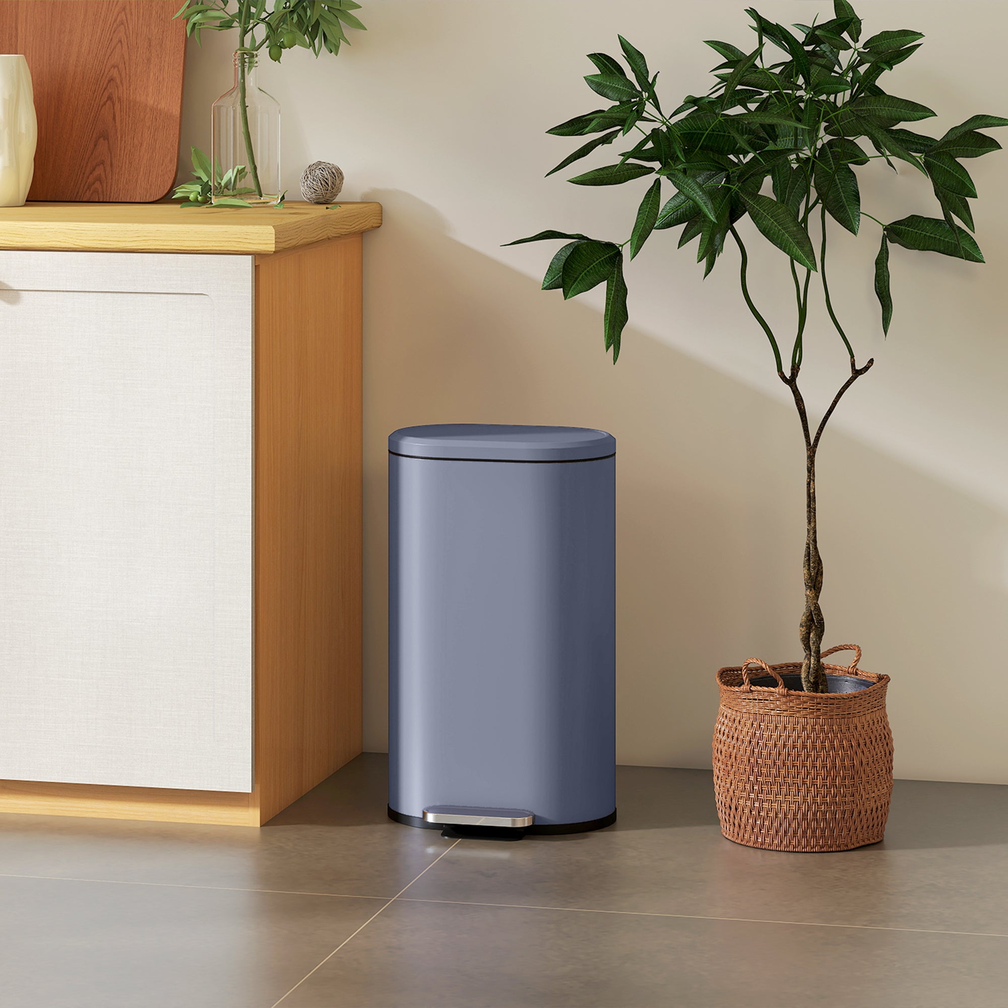 HOMCOM 30 L Modern Curved Kitchen Bin - Grey 