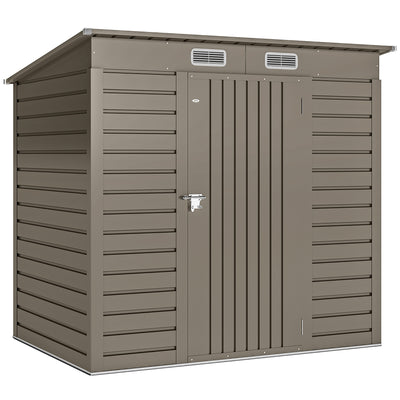 Outsunny 4 x 6ft Galvanised Metal Garden Shed, with Locking Door - Grey 