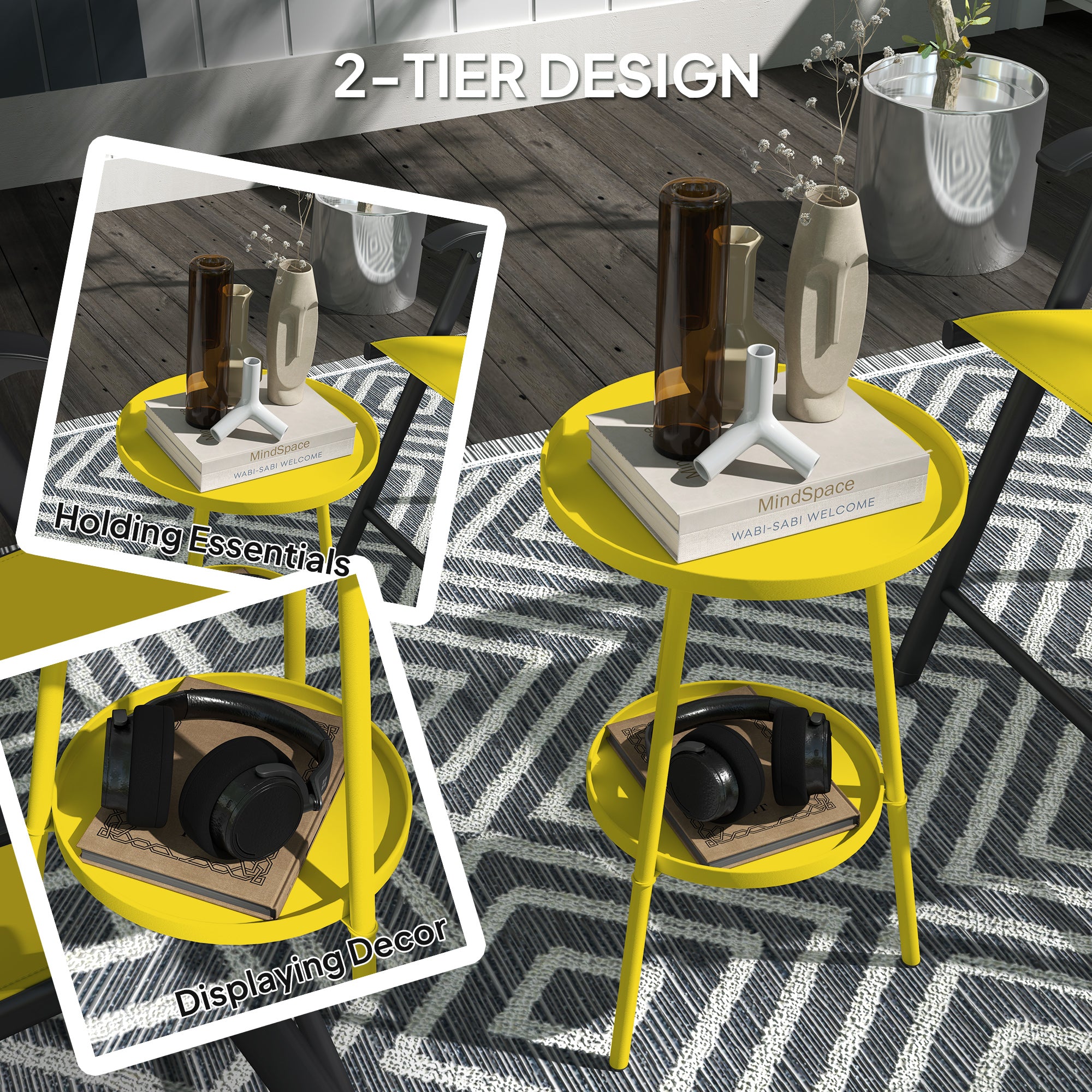 Outsunny Two-Tier Metal Garden Table - Yellow 