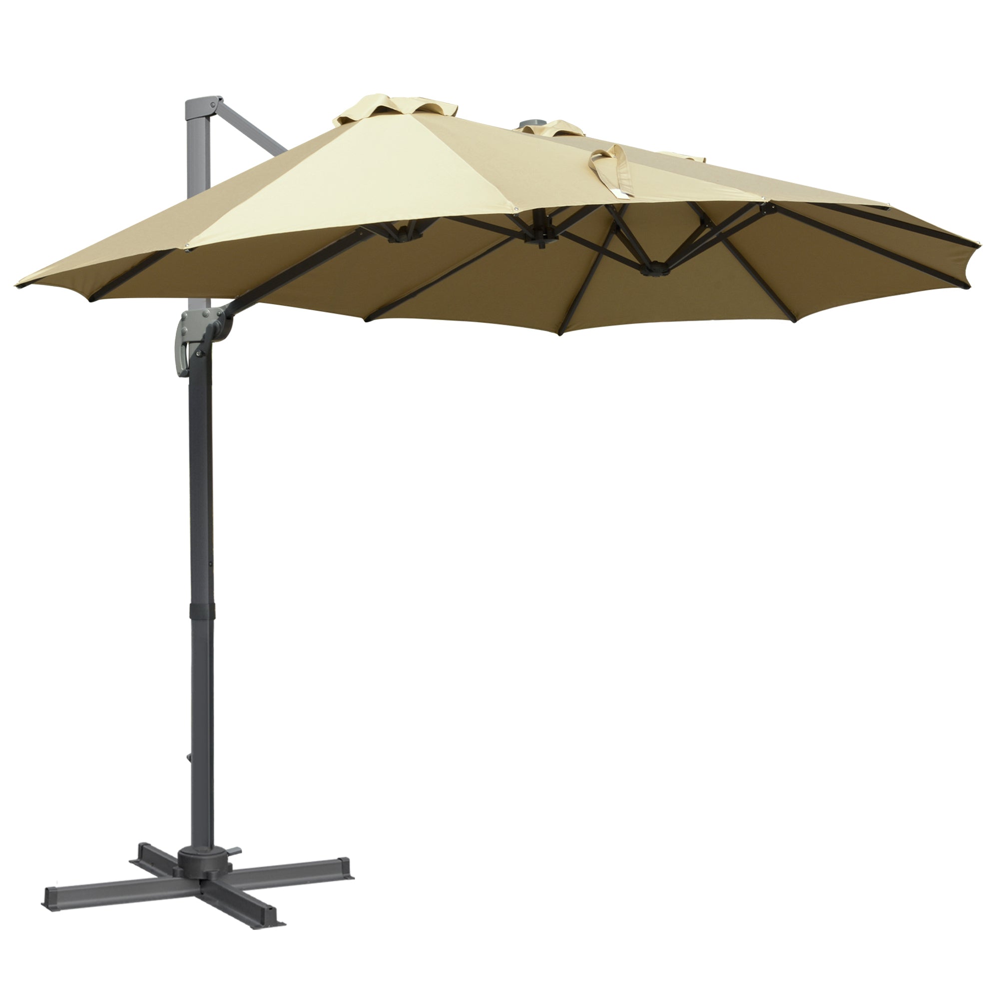 Outsunny 4.5\'c2\'a0m Patio Parasol, Large Double-Sided Rectangular Garden Umbrella with Crank Handle, 360\'c2\'b0 Cross Base for Bench, Outdoor, Khaki