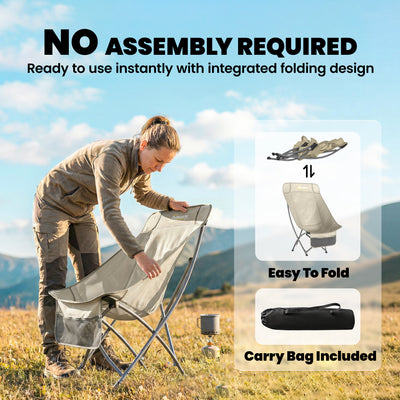 Outsunny Camping Chair for Adults Heavy Duty Folding Camp Chair with Side Pocket and Carry Bag Khaki 