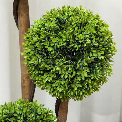 HOMCOM Decorative Artificial Trees Boxwood Ball Topiary Trees Set of 2 in Pot, Fake Plants for Home Indoor Outdoor Decor 
