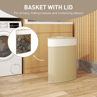 HOMCOM Bamboo Laundry Basket with Lid, 55L Corner Laundry Hamper with Removable Washable Liner Bag, Bathroom Triangle Washing Basket, 35 x 35 x 60 cm, Nature Wood Finish 