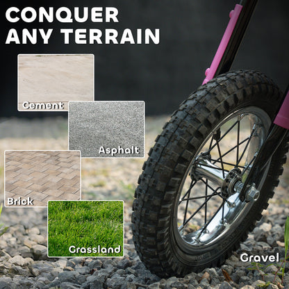 AIYAPLAY Kids Electric Motorbike, 24V Ride On Motorcycle with 3 Speeds and Rear Suspension, Dirt Bike for 8-12 Years Old, Pink