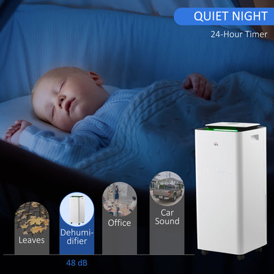 HOMCOM 3500mL Portable Dehumidifier with Air Purifier, 24H Timer, 5 Modes, 16L/Day, for Home Laundry, White 