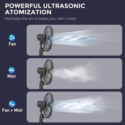 HOMCOM Pedestal Fan with Water Mist Spray, Spray Misting Fan with 70° Oscillation, Tilt Head, 4 Speeds, 3 Modes, Adjustable Mist, 3.2L Water Tank, for Home, 120 cm 