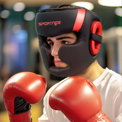 SPORTNOW Boxing Headguard, Boxing Headgear Helmet with Adjustable Strap for Full Face Protection for Kickboxing Sparring Martial Arts Karate Taekwondo, Red 