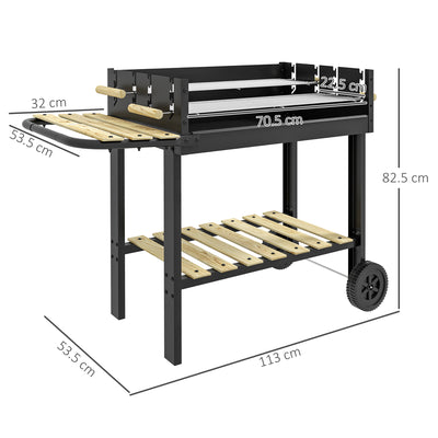 Outsunny Charcoal BBQ Grill, Barbecue Trolley with Double Adjustable Grill, Side Table, Storage Shelf and Wheels for Outdoor Garden Party Cooking, Black 