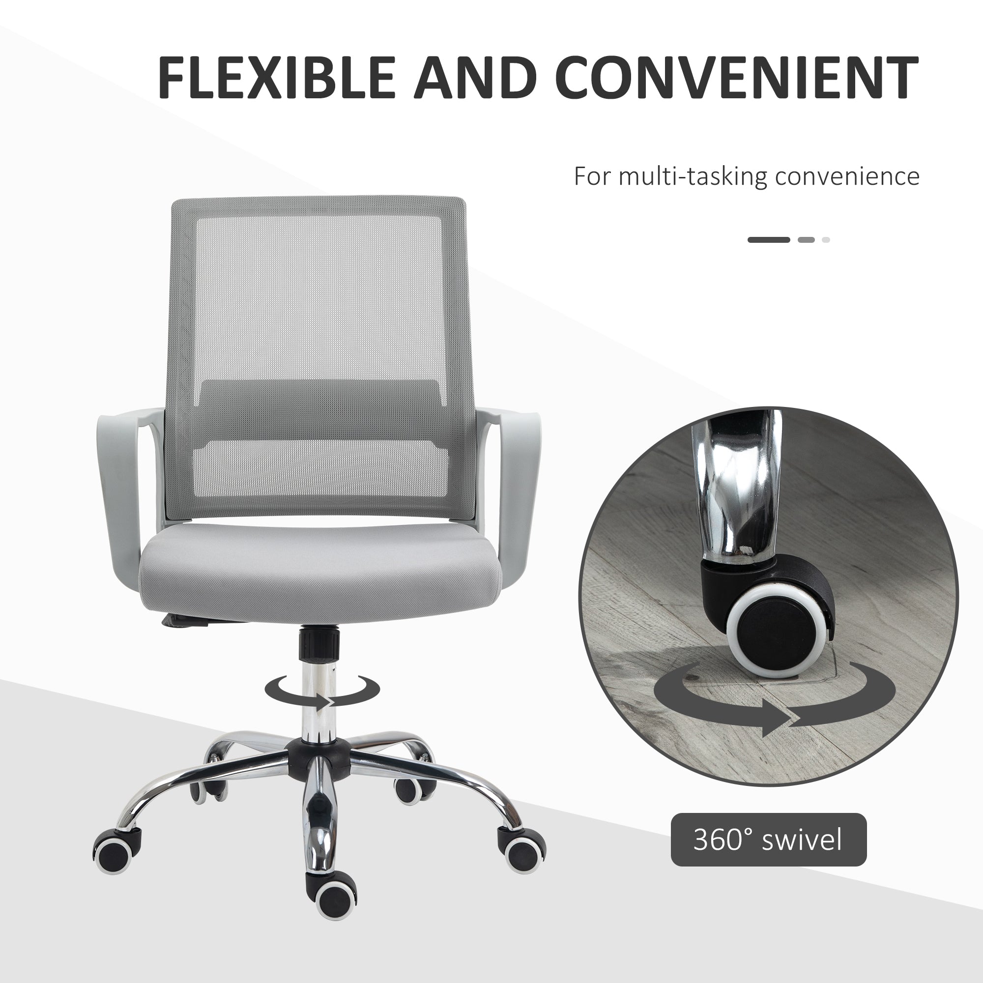 Vinsetto Ergonomic Desk Chair Mesh Office Chair with Adjustable Height Armrest and 360\'c2\'b0 Swivel Castor Wheels Grey