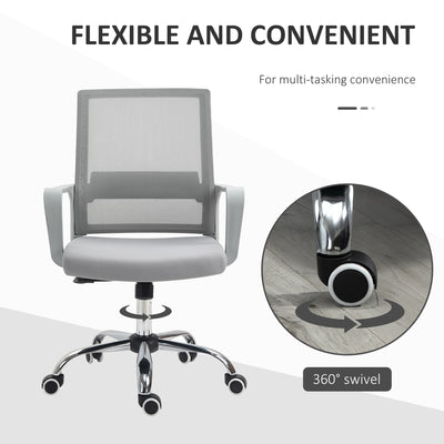 Vinsetto Ergonomic Desk Chair Mesh Office Chair with Adjustable Height Armrest and 360\'c2\'b0 Swivel Castor Wheels Grey 