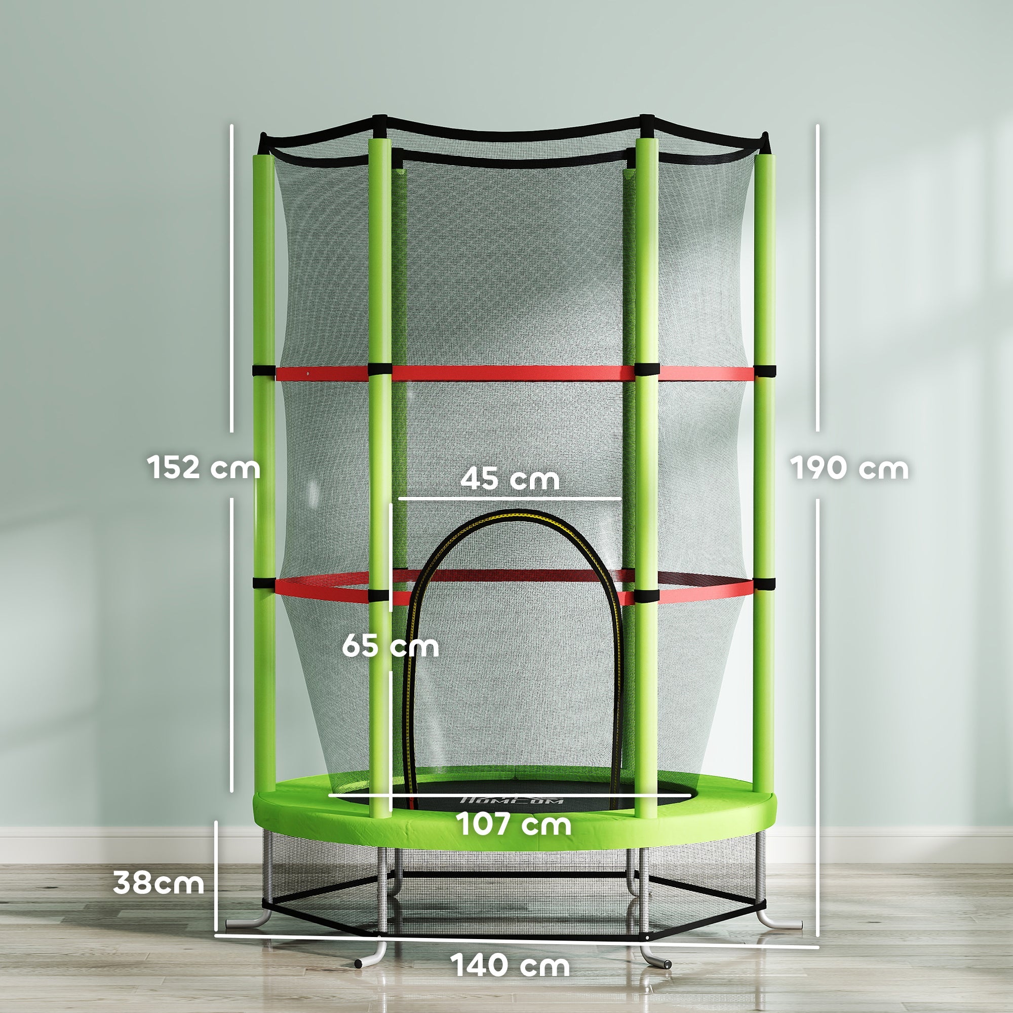 HOMCOM Kids Trampoline, with Enclosure Net, Steel Frame, for Ages 3-6 Years - Green 