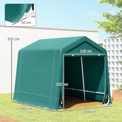 Outsunny 8 x 6.5 ft Outdoor Garden Storage Shed, Waterproof Bike Tent with Double Roll-up Zipper Door for Garden Tools, Green 