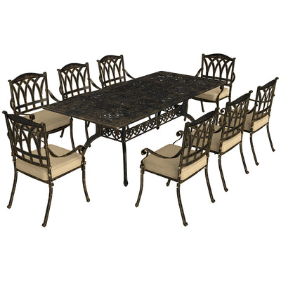 Outsunny Nine-Piece Cast Aluminium Garden Dining Set - Bronze Tone 