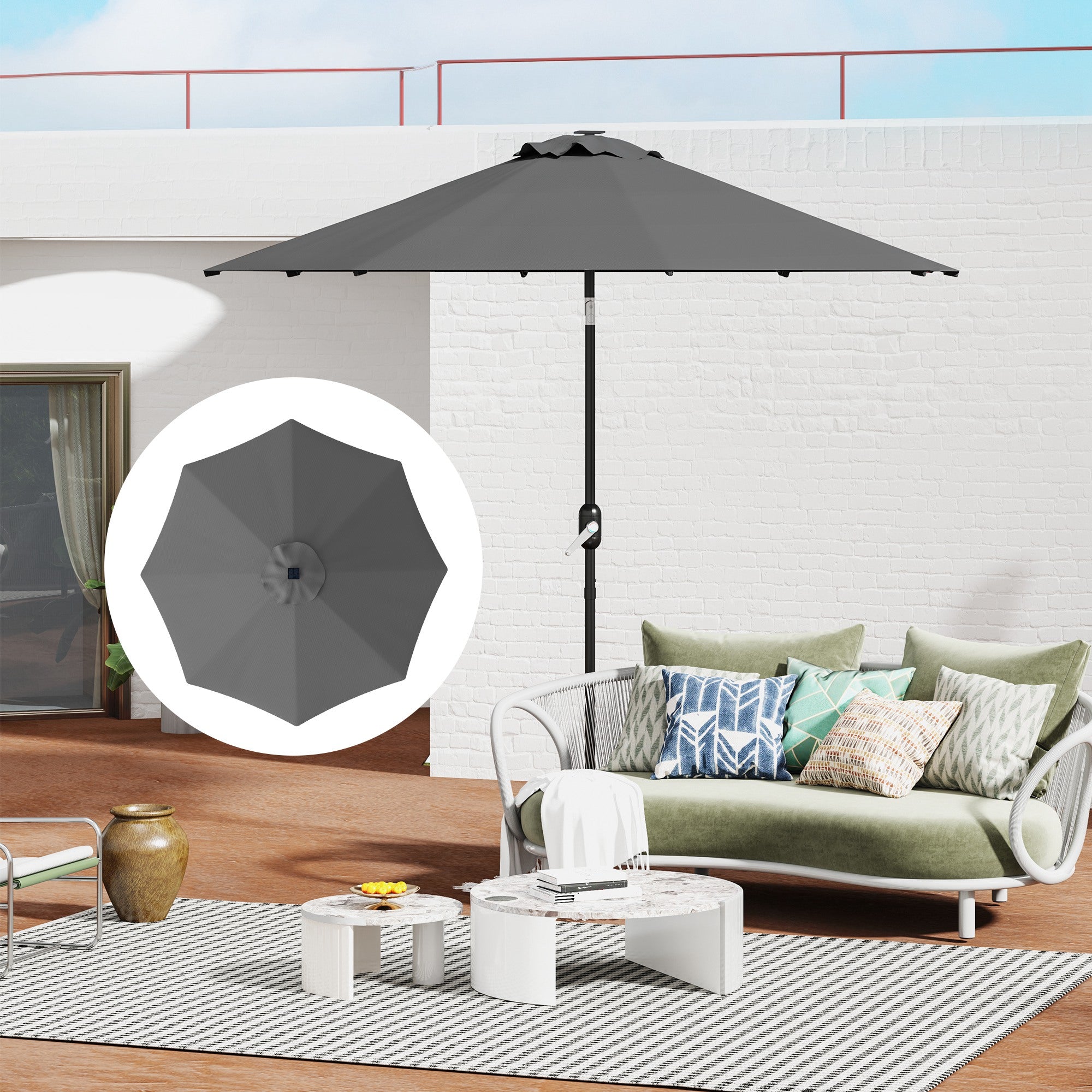 Outsunny 3 m Replacement Parasol Canopy with Top Vent, UPF 50+ Garden Parasol Replacement Canopy, 8 Rib Parasol Cover Replacement Fits Various Frames, Grey 