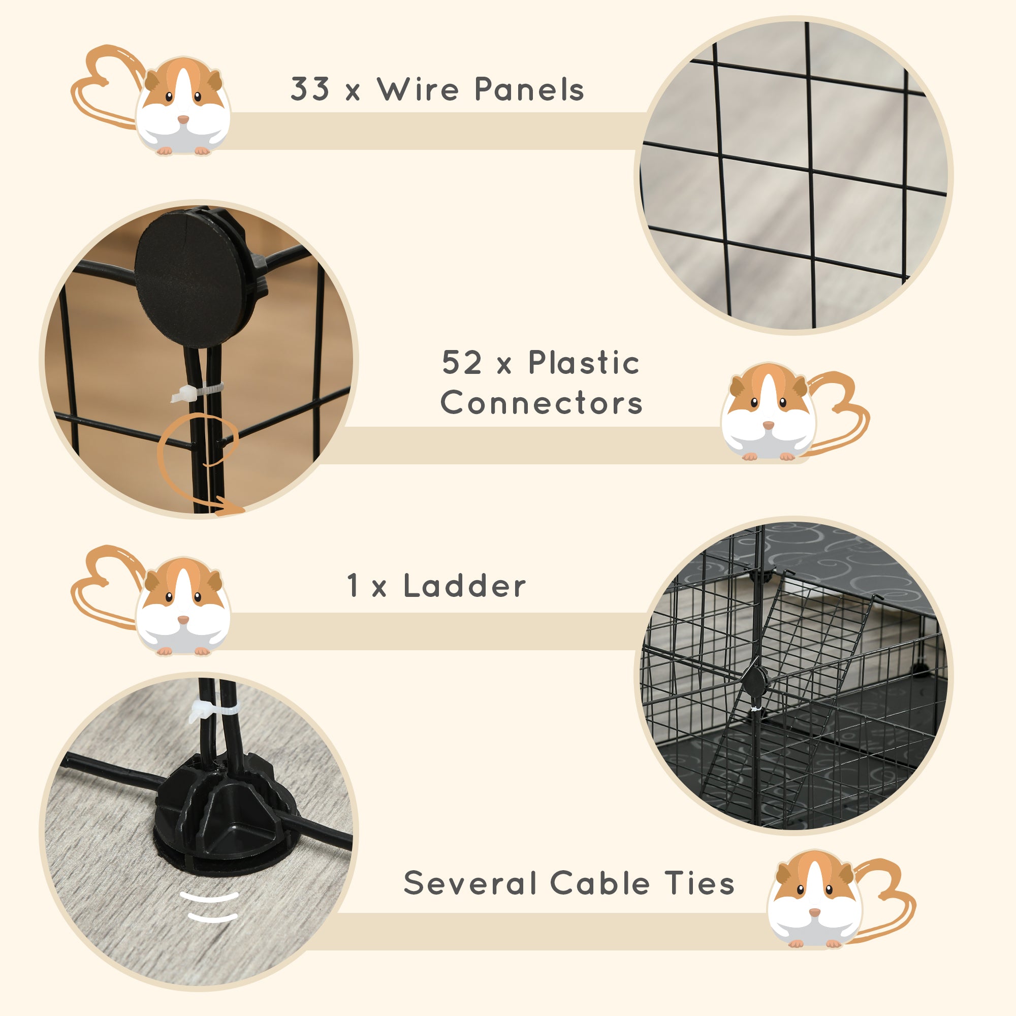 PawHut Pet Playpen with Door, Guinea Pigs Metal Mesh Cage for Small Animal, Chinchilla, 175 x 105 x 70 CM, Black 