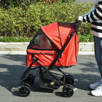 PawHut Pet Stroller Pushchair Foldable Travel Dog Cat Carriage w/ Reversible Handle Brake Basket 
