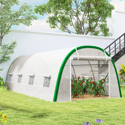 Outsunny Walk-in Polytunnel Greenhouse Tunnel Warm House Tent with Zipped Doors, 8 Mesh Windows, PE Cover, 6 x 3 m, White 
