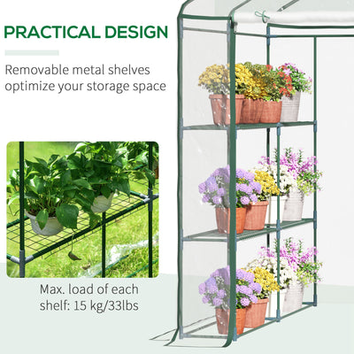 Outsunny Walk in Greenhouse with 3-Tier 8 Shelves, Green House with Hemmed Cover, Roll-up Zipped Door, Steel Frame, 143 x 143 x 195cm 