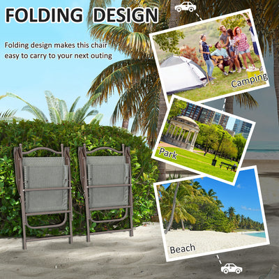 Outsunny Set of Two Folding Garden Chairs, with Fabric Mesh Seats - Dark Grey 