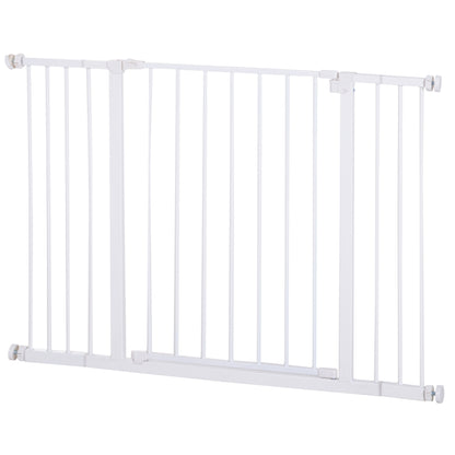 PawHut Dog Gate Pet Safety Gate Stair Barrier Pressure Fit Adjustable 76-82/86-97/101-107 cm, White 