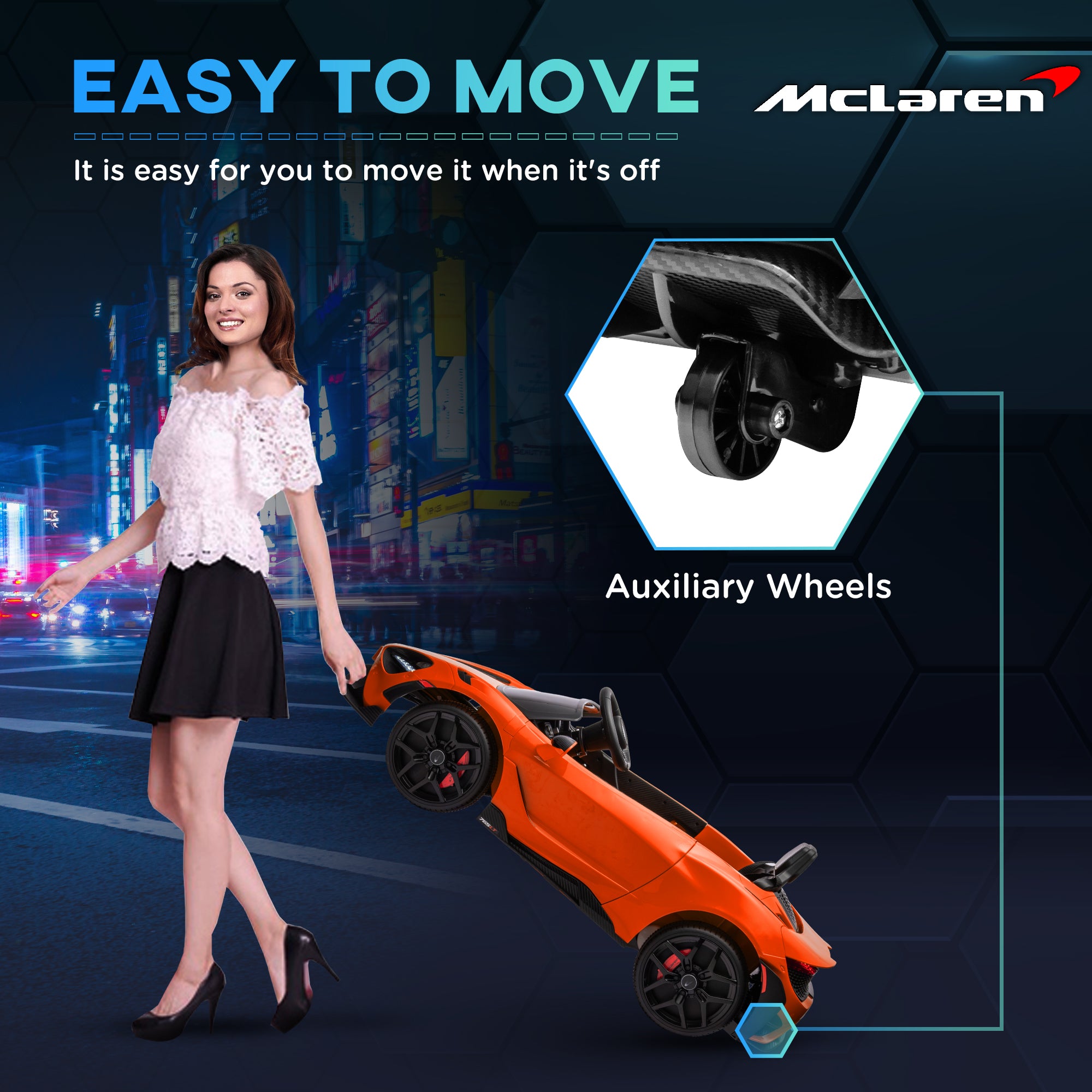 AIYAPLAY McLaren 765LT Licensed 12V Kids Electric Ride on Car with Butterfly Doors, Remote Control, Transport Wheels, Orange 