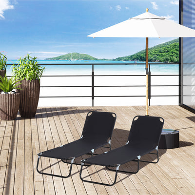 Outsunny 2 Piece Foldable Sun Loungers with 5-Position Adjustable Backrest, Outdoor Portable Recliner Chaise Lounge Chairs with Breathable Mesh Fabric, Black 