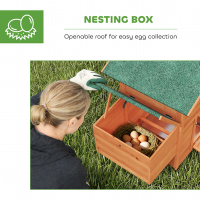 PawHut Chicken Coop, Wooden Hen House with Nesting Box, Pull-Out Tray, Sliding Window, Waterproof Roof, Perches and Ramp 