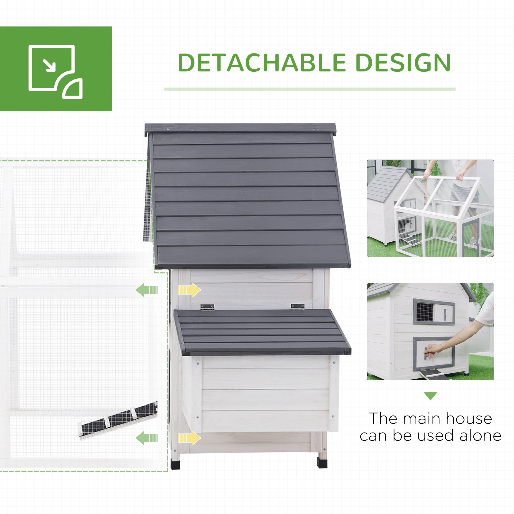 PawHut Chicken Coop with Run Wooden Hen House Pet Poultry Coops Cages Small Animal Outdoor Pen with Nesting Box 166 x 124 x 112cm 