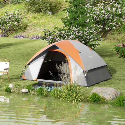 Outsunny Two Man Single Room Dome Tent, with Accessories - Orange/Grey 