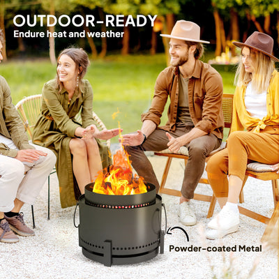 Outsunny Smokeless Fire Pit with Ash Catcher, 37cm Portable Wood Burning Firepit with Poker for Garden Camping Bonfire Party, Metal, Dark Grey 
