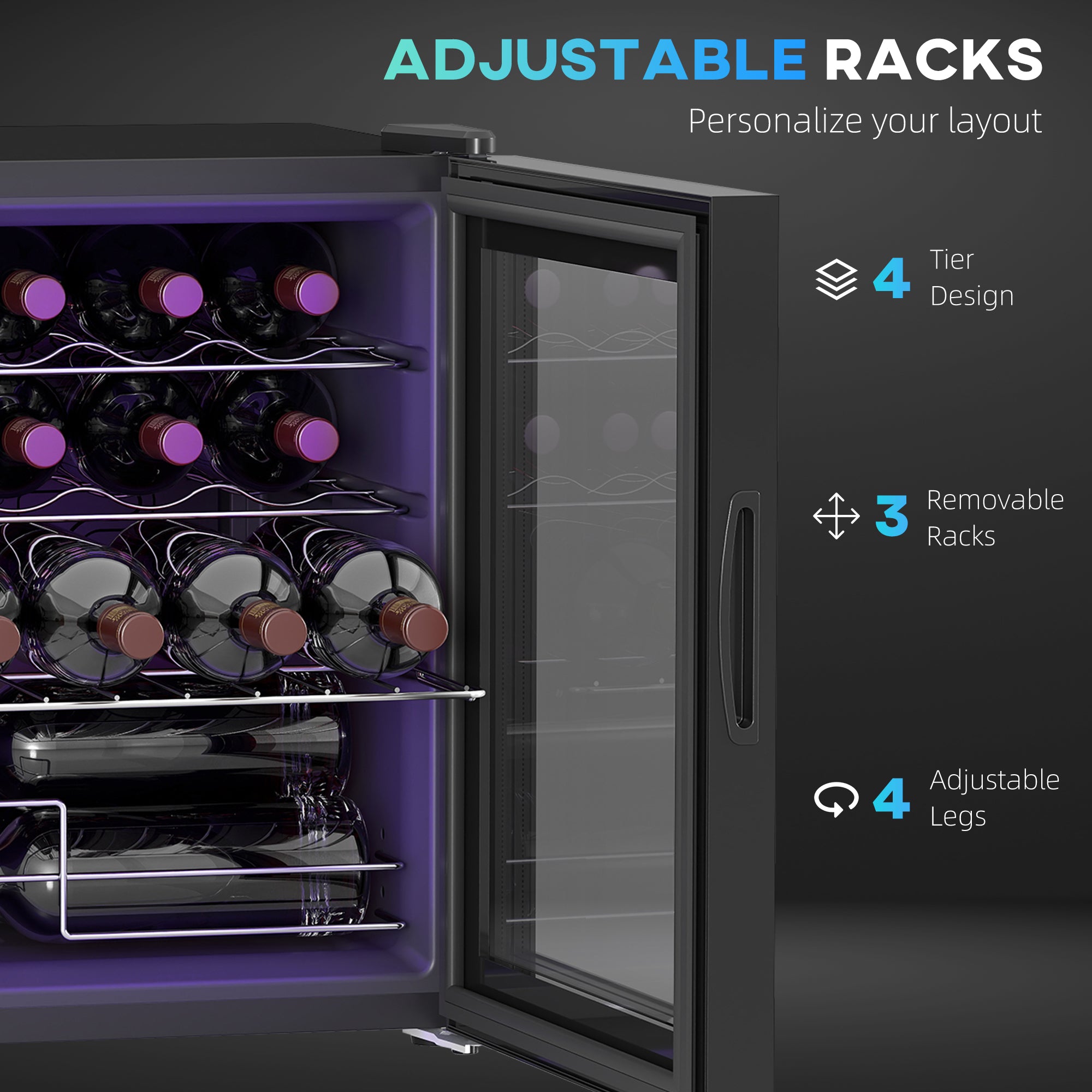 HOMCOM 42L 16-Bottle Wine Cooler Fridge - Black 