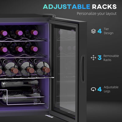 HOMCOM 42L 16-Bottle Wine Cooler Fridge - Black 
