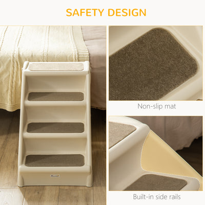 PawHut Foldable Four-Step Pet Stairs, for Cats, Small Miniature Dogs, with Non-Slip Mats 62 x 38 x 49.5cm - Beige 