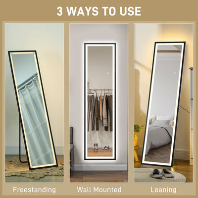 HOMCOM 150 x 40cm Full Length Mirror, with Adjustable Lights - Black 