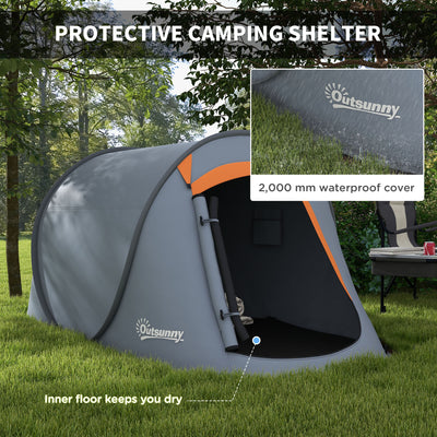 Outsunny Two-Man Pop-Up Dome Tent, with Accessories - Grey 