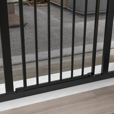 PawHut Metal 74-100cm Adjustable Pet Gate Safety Barrier w/ Auto-Close Door Black 