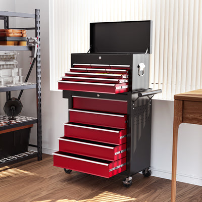 HOMCOM 19 Drawer, Two-Part Tool Storage Chest on Wheels - Red 