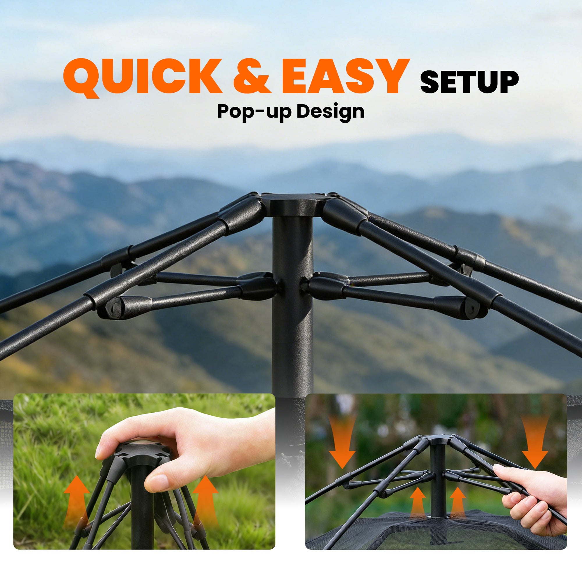 Outsunny Pop Up Tent 3000mm Waterproof Camping Tents with Mesh Windows 2-3 People Khaki 