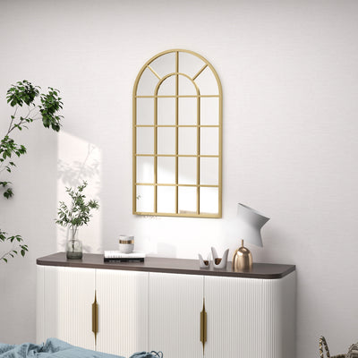 HOMCOM 110 x 65 cm Arched Decorative Wall Mirror for Bedroom Living Room, Modern Window Bathroom Mirror for Home Decor 