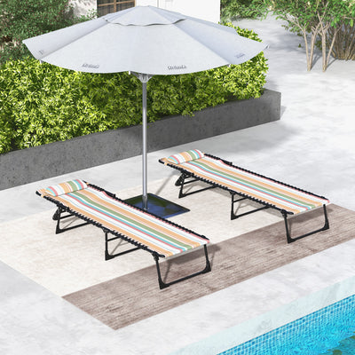 Outsunny Set of Two Folding Sun Loungers, with Four-Position Backs - Multicoloured 