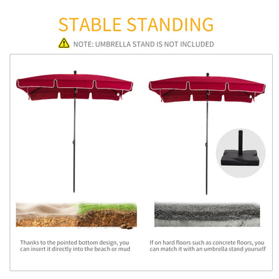 Outsunny Garden Parasol Umbrella, Outdoor Market Table Umbrella with Ruffles & Aluminium Pole, Rectangular Tilting Parasol Sun Shade Canopy, 2 x 1.3m, Red 
