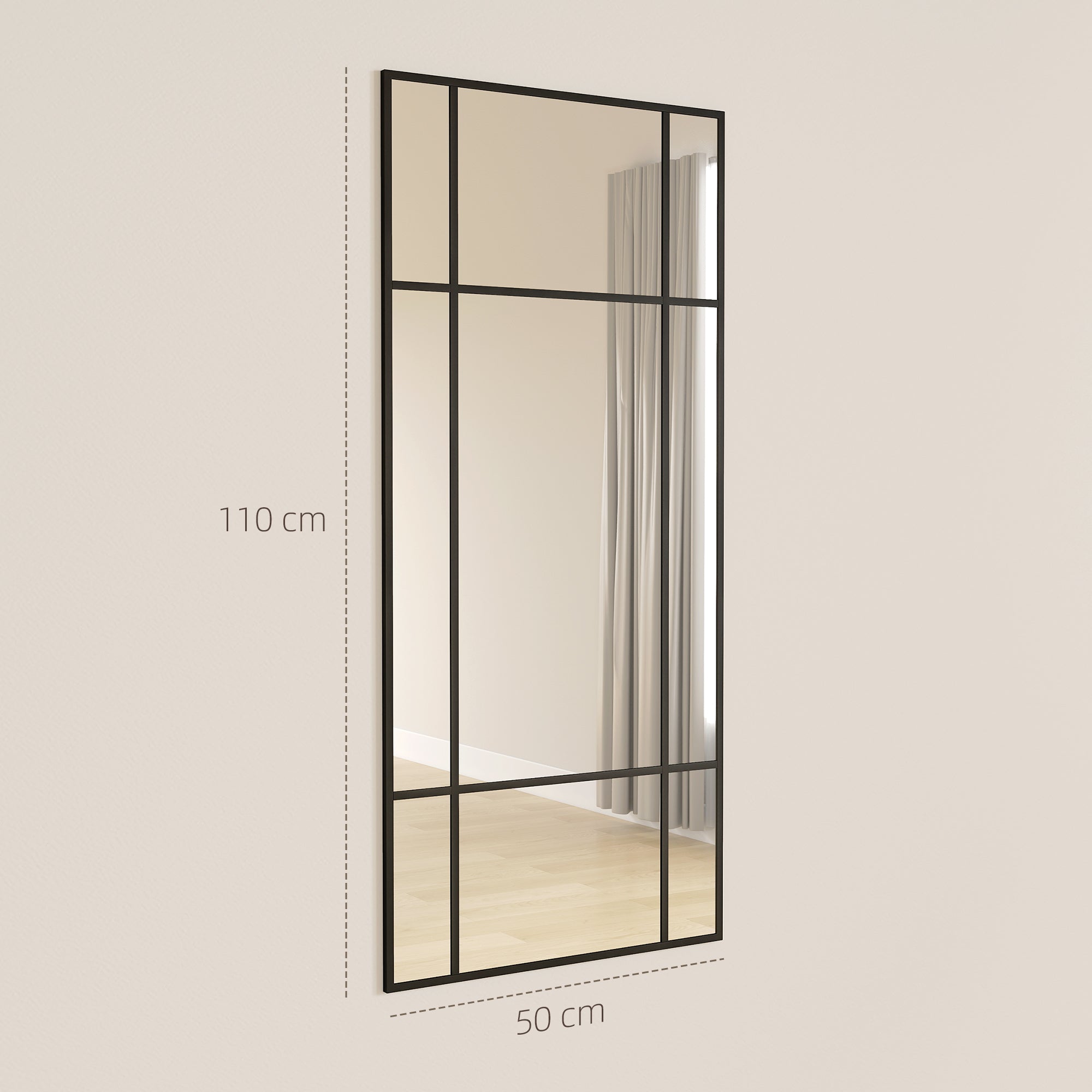 HOMCOM Decorative Grid Wall Mirror, with Back Hooks - Black 