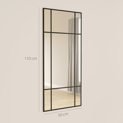 HOMCOM Decorative Grid Wall Mirror, with Back Hooks - Black 