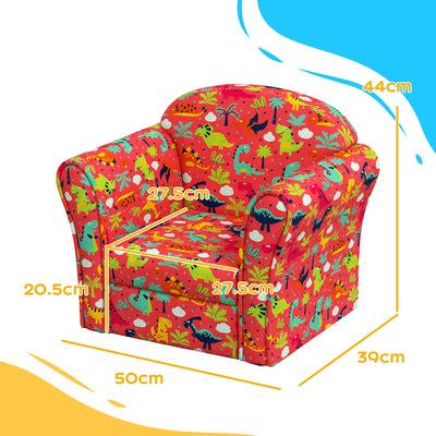 AIYAPLAY Kids Armchair with Dinosaur Design, Wooden Frame, for Bedroom, Playroom, Kids Room - Red 