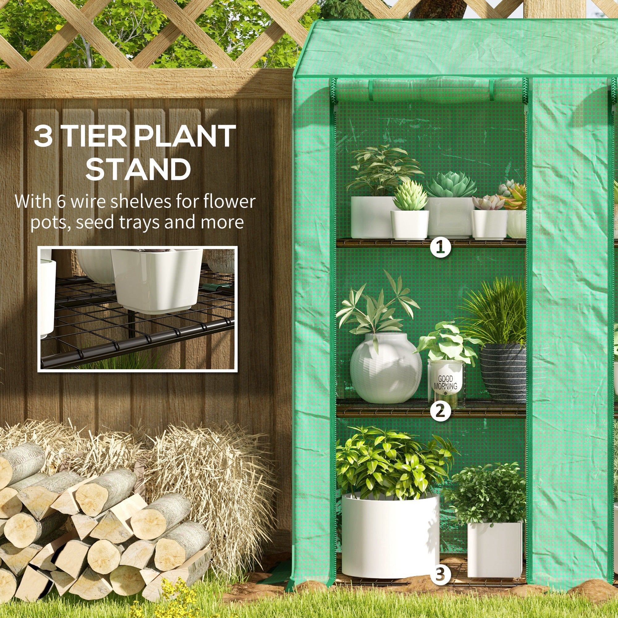 Outsunny 46 x 143cm Three-Shelf Mini Greenhouse - Green 