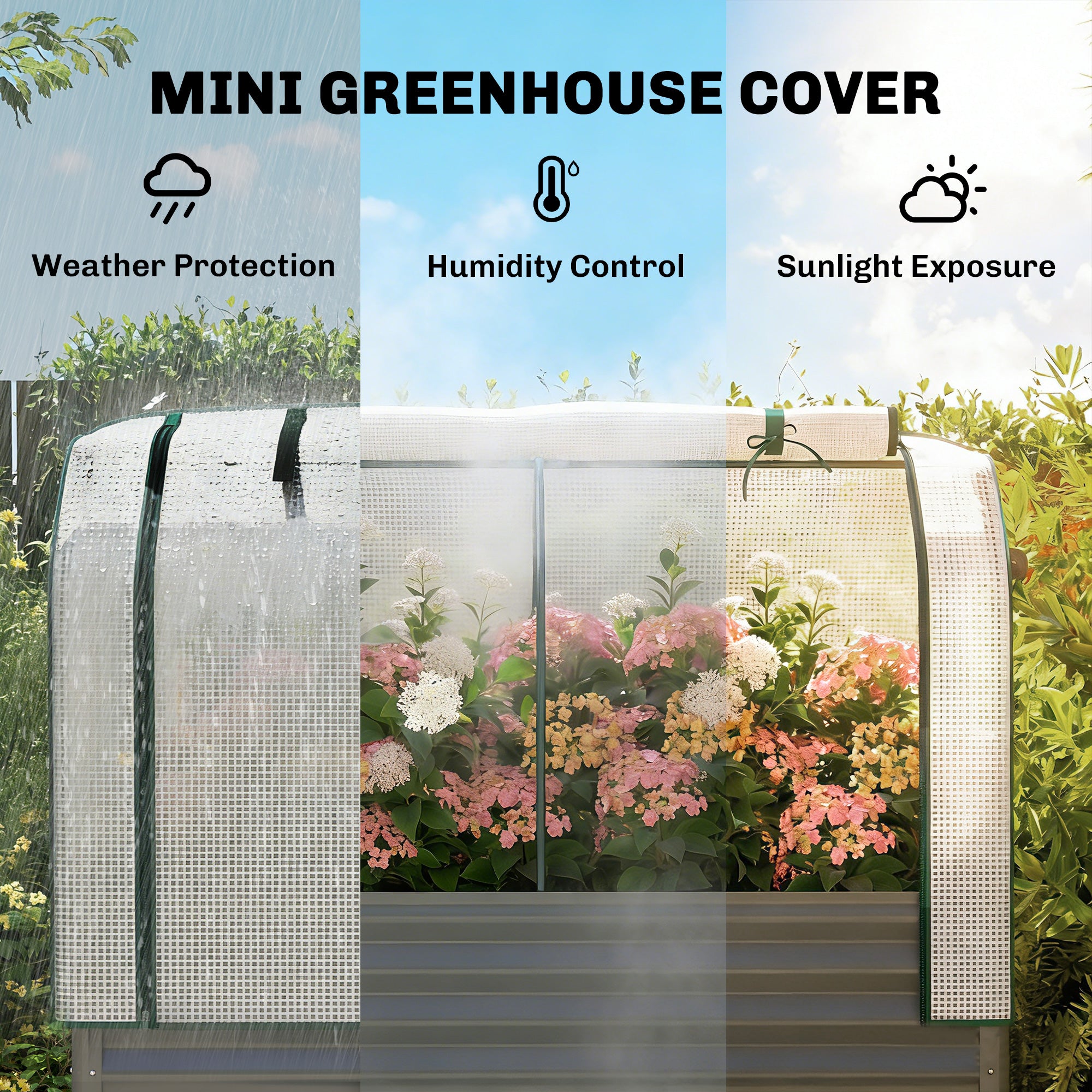 Outsunny Galvanised Raised Planter with Greenhouse Cover, Metal Raised Garden Bed on Legs with Bed Liner and Bottom Shelf 