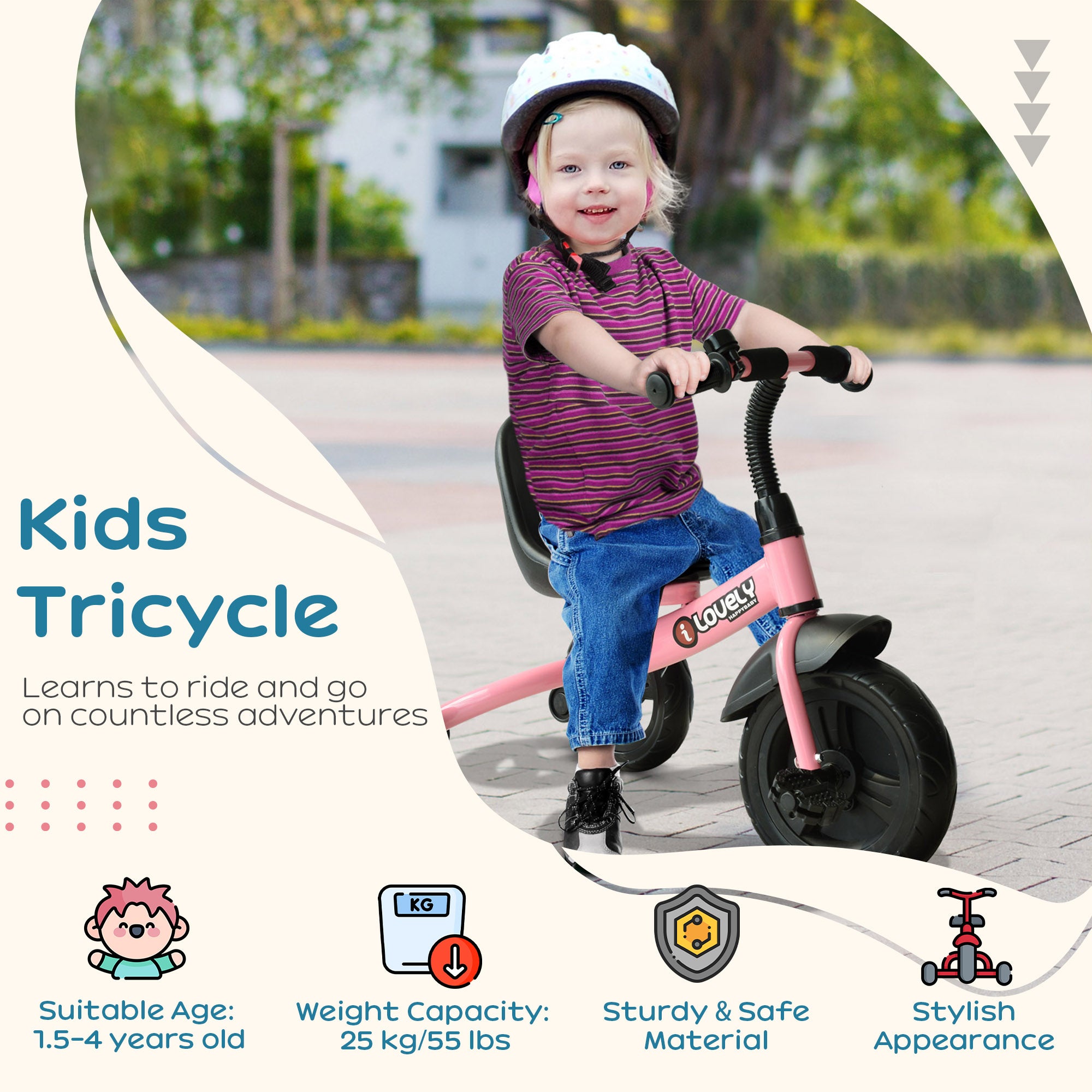 HOMCOM Kids Trike Toddler Tricycle Children Ride on 3 Wheels Bike For 1.5 - 4 Years Pink 