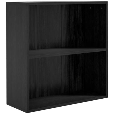 HOMCOM 2 Tier Bookshelf, Low Bookcase with Adjustable Shelf, 2 Compartments for Home Office, Living Room, Study, Black 