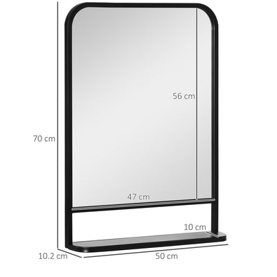 HOMCOM Modern Square Wall Mirror with Storage Shelf, 70 x 50 cm Mirrors for Living Room, Bedroom, Black 